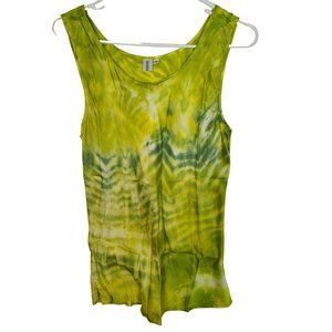 Dharma Trading Womens M Green Yellow Tie Dye Scoop Neck Sleeveless Silk Tank Top